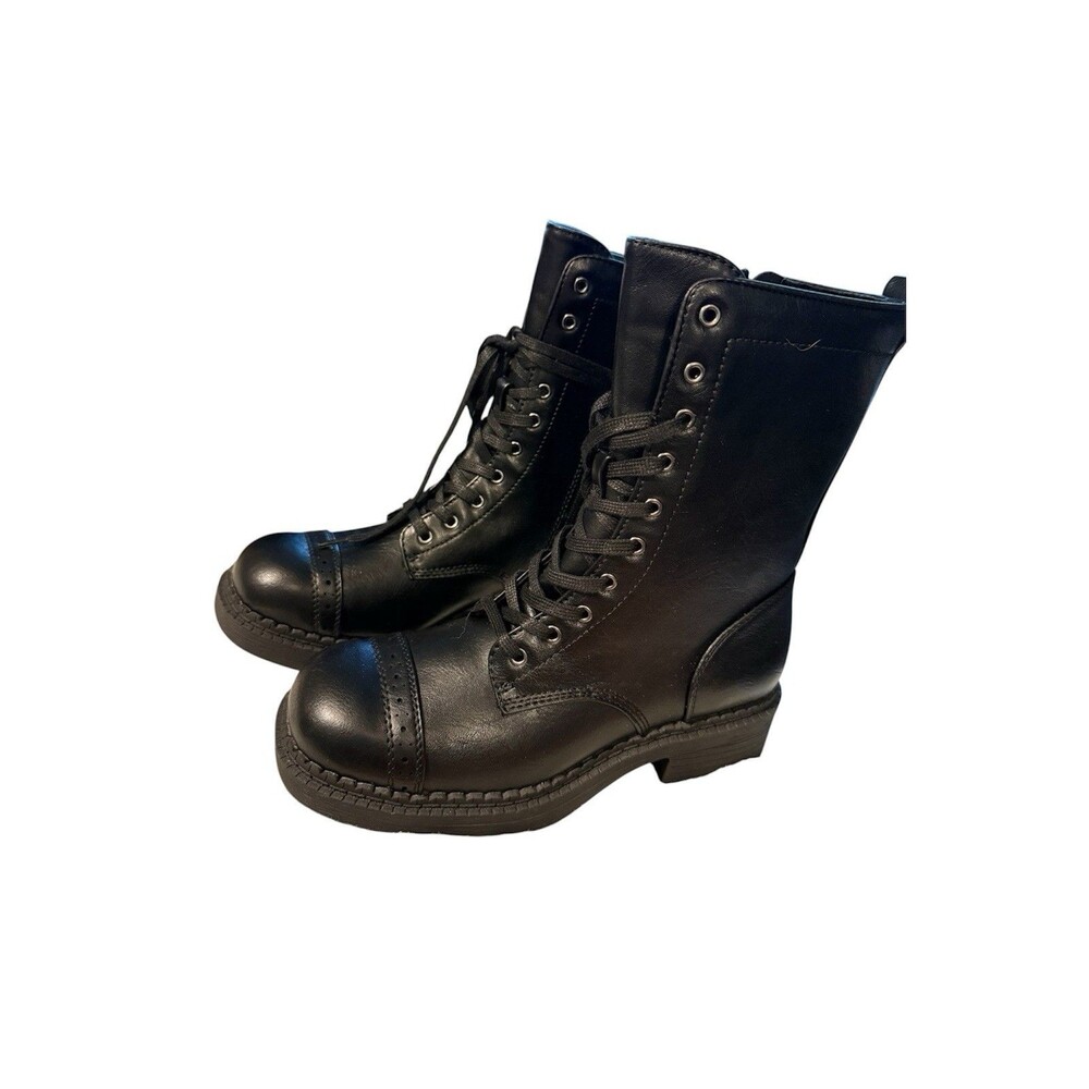Wild Fable Black Lace Up Combat Boots Side Zip Brogue Cap Toe Womens 6 NEW - Picture 6 of 9